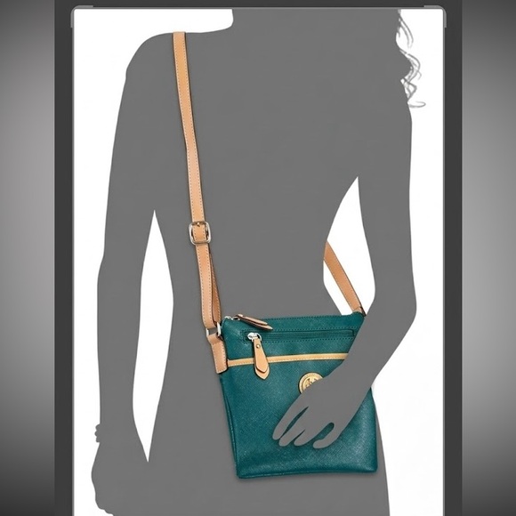 Giani Bernini Teal and Tan Saffiano Crossbody Bag NWOT - Picture 2 of 6